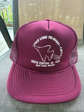 Vintage Maroon Trucker Hat with White Aircraft Graphic